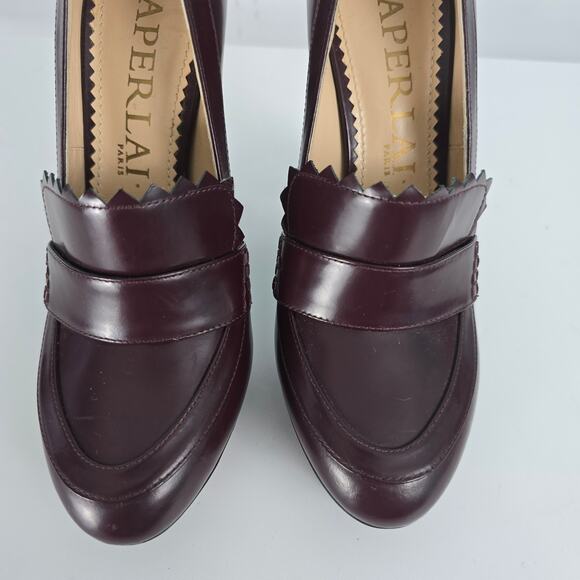 Aperlai High Heel Loafer Lucite Zig Zag Heel Platform Oxblood Burgundy Size 38 - Picture 6 of 14